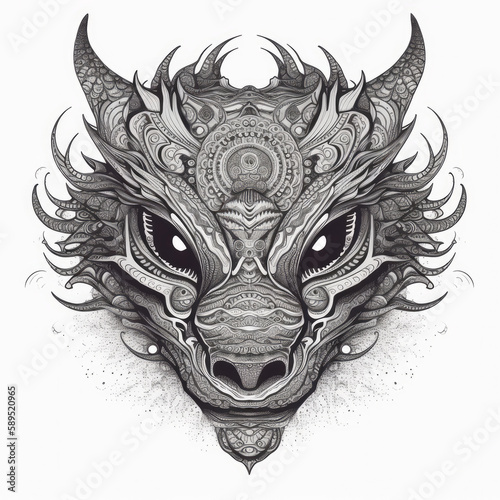 Dragon head in mandala style. Illustration AI Generative. photo
