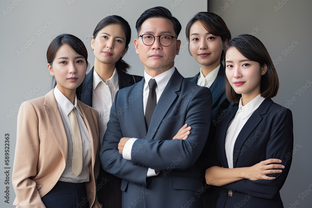 Group of business people standing with arms crossed in a row, asian. Group of business people standing with arms crossed in a row, asian.