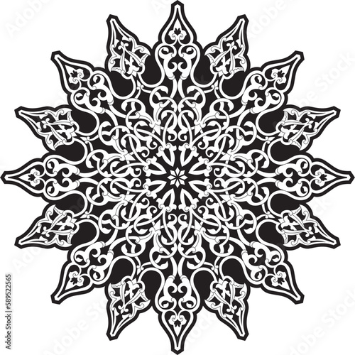 Vector monochrome black round turkish ornament. Endless ottoman national circle.