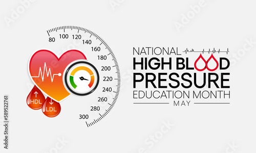 High Blood pressure (HBP) education month is observed every year in May. it is also called hypertension. vector illustration