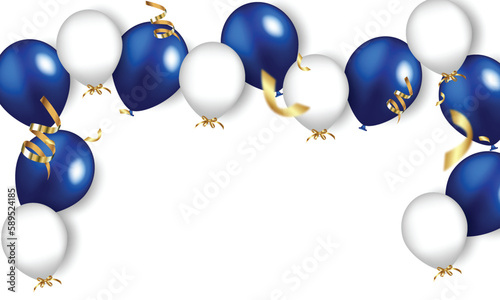 Blue and white balloons flying up, realistic vector