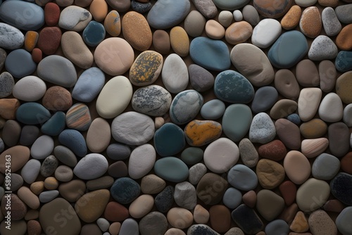 Stones overlapped in a repeating pattern to form a natural gradient of colors and texture. Generative AI photo