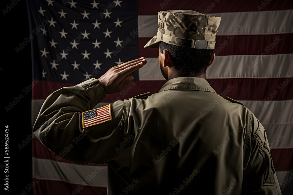 Respect and Honor: A Captivating Back View Photography of Military Saluting the USA Flag, a Tribute to Patriotism and Sacrifice Respect and Honor: A Captivating Back View Photography of Military Saluting the USA Flag, a Tribute to Patriotism and Sacrifice