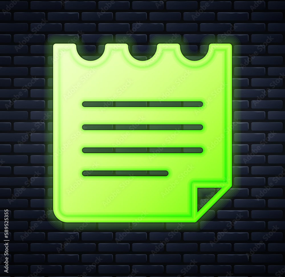 Glowing neon Notebook icon isolated on brick wall background. Spiral notepad icon. School notebook. Writing pad. Diary for school. Vector Glowing neon Notebook icon isolated on brick wall background. Spiral notepad icon. School notebook. Writing pad. Diary for school. Vector