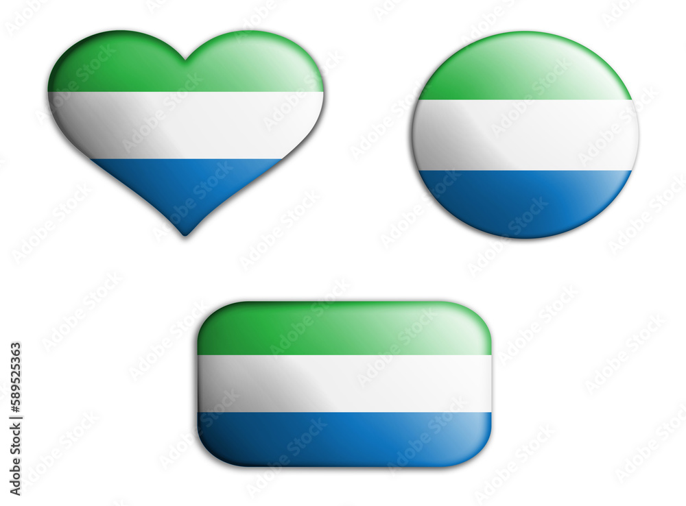 colorful national art flag of sierra leone figures bottoms on a white background . concept collage. 3d illustration. colorful national art flag of sierra leone figures bottoms on a white background . concept collage. 3d illustration.