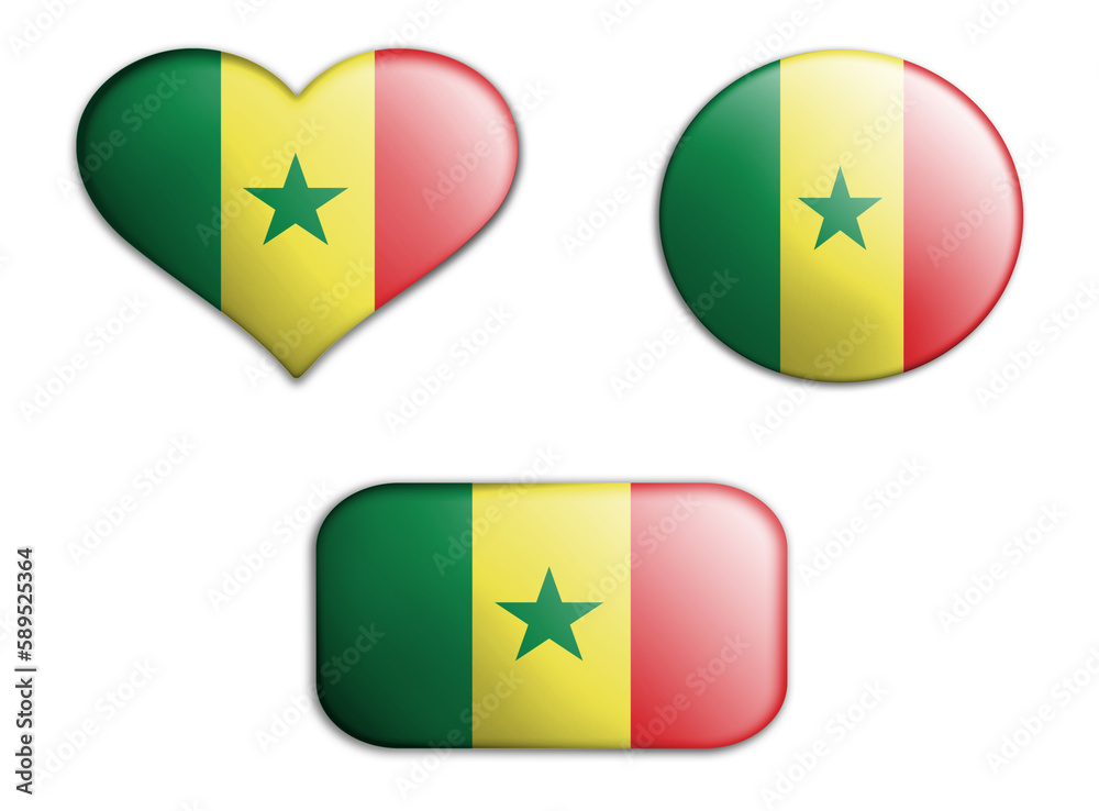 colorful national art flag of senegal figures bottoms on a white background . concept collage. 3d illustration. colorful national art flag of senegal figures bottoms on a white background . concept collage. 3d illustration.