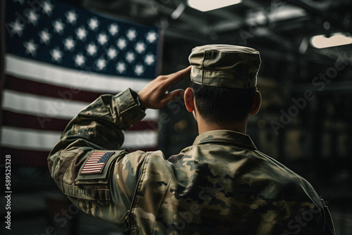 Respect and Honor: A Captivating Back View Photography of Military Saluting the USA Flag, a Tribute to Patriotism and Sacrifice