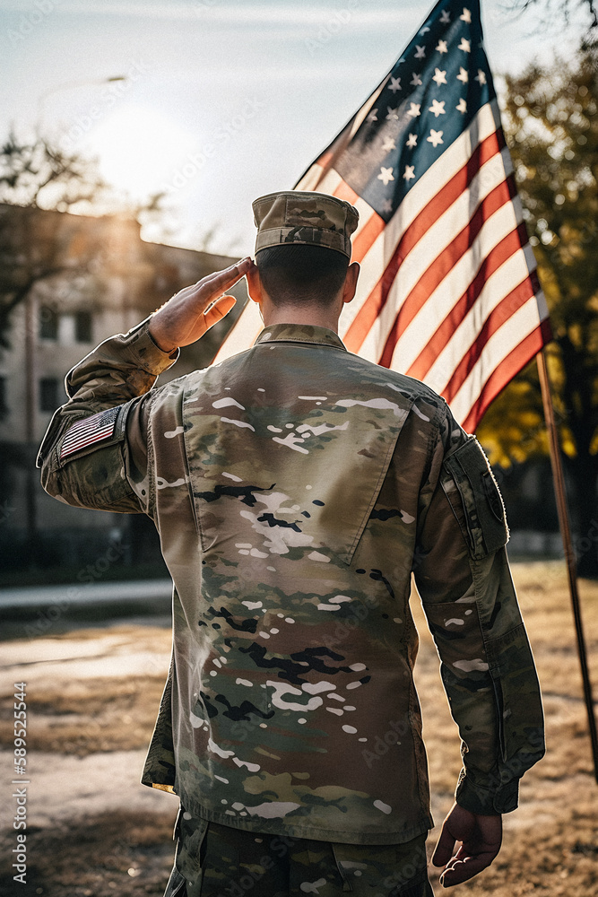 Respect and Honor: A Captivating Back View Photography of Military Saluting the USA Flag, a Tribute to Patriotism and Sacrifice Respect and Honor: A Captivating Back View Photography of Military Saluting the USA Flag, a Tribute to Patriotism and Sacrifice