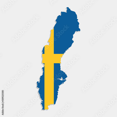 sweden map with flag on gray background