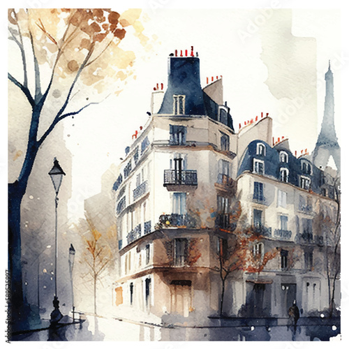 Canvas Print Watercolor illustration of Paris