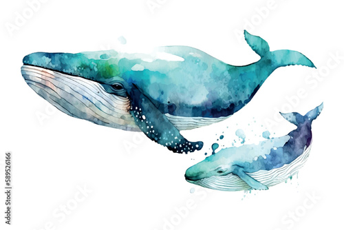Blue whale vector art isolated on white background Ocean fauna Cartoon nautical illustration Marine style for greeting card logo or decoration