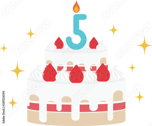 お祝いのホールケーキ　数字のろうそく5
