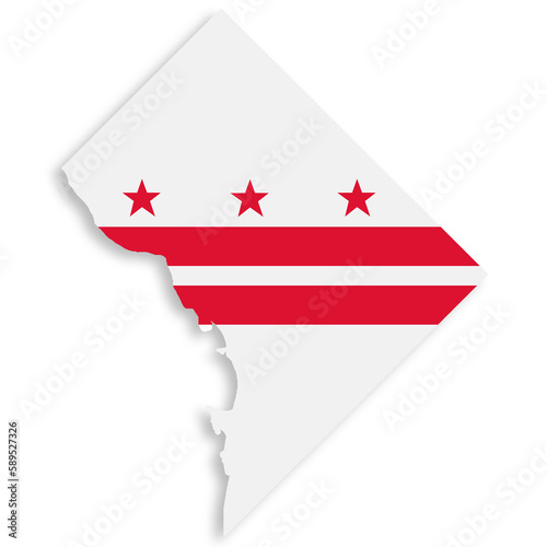 Washington DC flag map on white background 3d illustration with clipping path