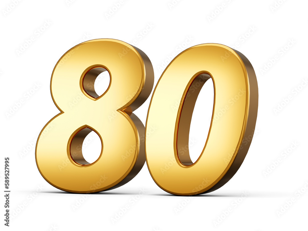3d Shiny Gold Number 80, Eighty 3d Gold Number Isolated On White Background, 3d illustration 3d Shiny Gold Number 80, Eighty 3d Gold Number Isolated On White Background, 3d illustration