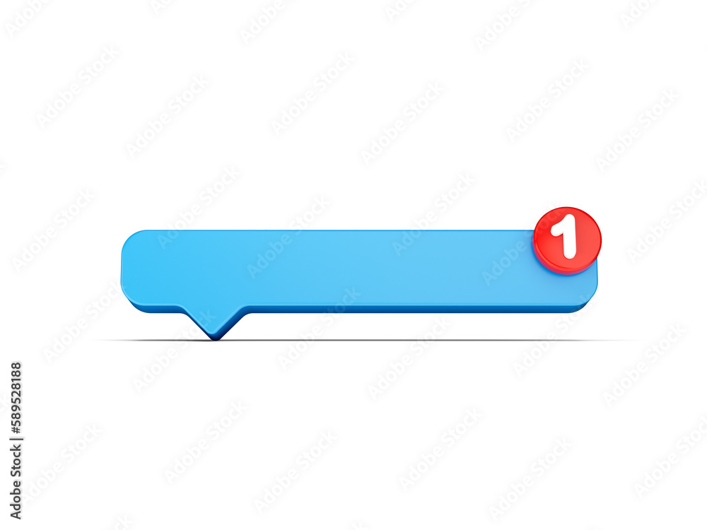 3d Simple Blue Chat Box Icon, One New Message Notification Icon On White Background, 3d illustration 3d Simple Blue Chat Box Icon, One New Message Notification Icon On White Background, 3d illustration