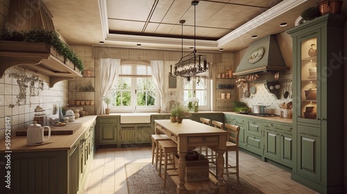 Country house simple kitchen interior design, generative ai room design in vintage style