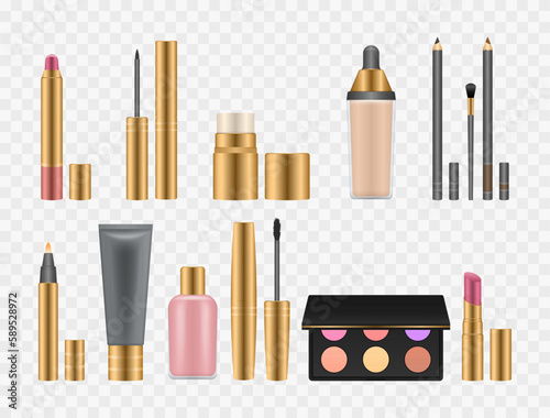 Make up element. Beauty cosmetic design product for lip, face and nail. Vector glamour female style makeup collection