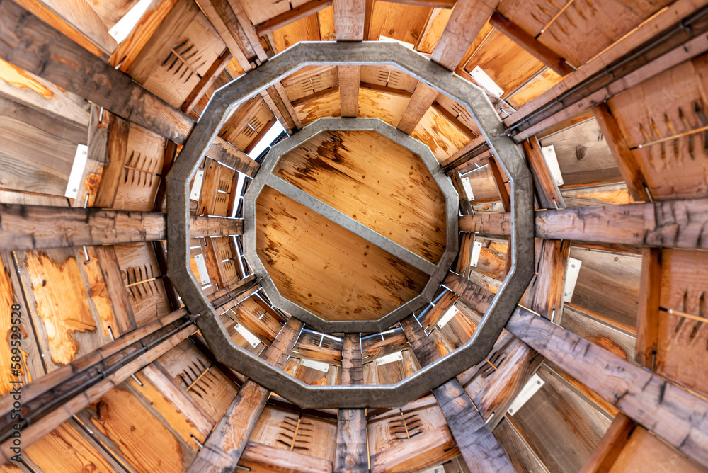 Obraz premium Image of a wooden ceiling took from down to up