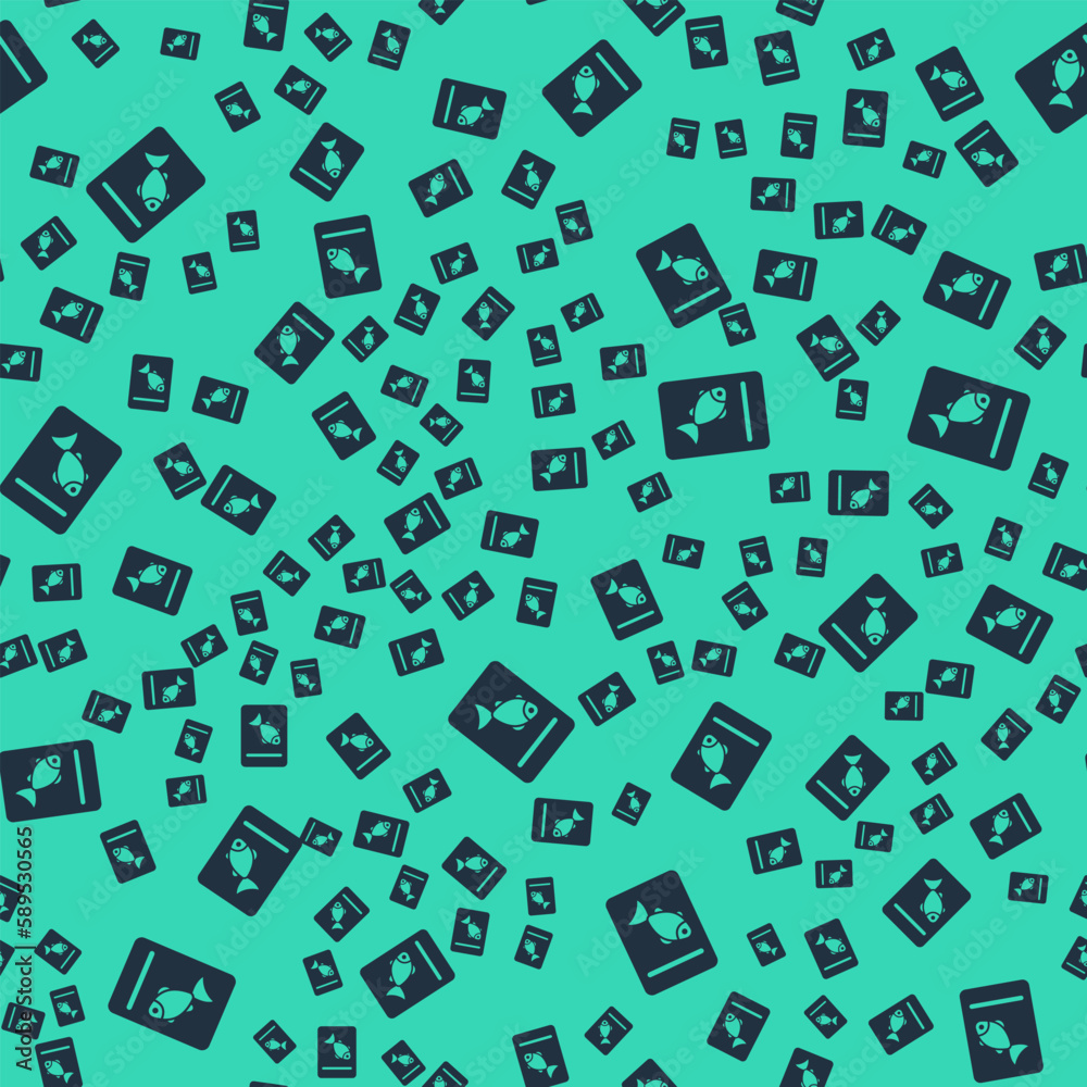 Black Served fish on plate icon isolated seamless pattern on green background. Vector Black Served fish on plate icon isolated seamless pattern on green background. Vector