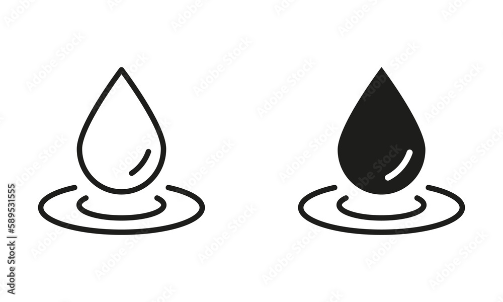 Water Drop Silhouette and Line Icon Set. Water Droplet and Splash Black Symbol Collection. Vector Isolated Illustration Water Drop Silhouette and Line Icon Set. Water Droplet and Splash Black Symbol Collection. Vector Isolated Illustration