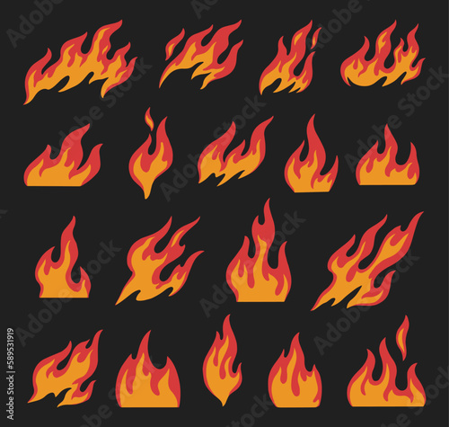 Fire flat set emblems colorful