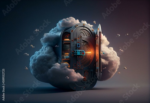 Cloud Workload Security and Cloud Workload Protection Concept - CWS and CWP - 3D Illustration. Generative AI photo