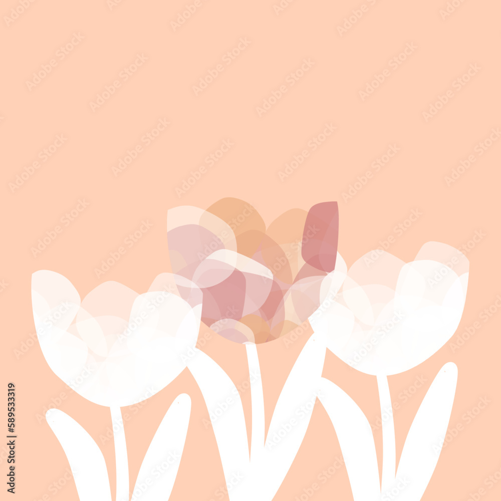 spring flowers background, illustration of tulips, spring flower design, spring card design, ideal background in spring season, space for text, aesthetic background with tulips