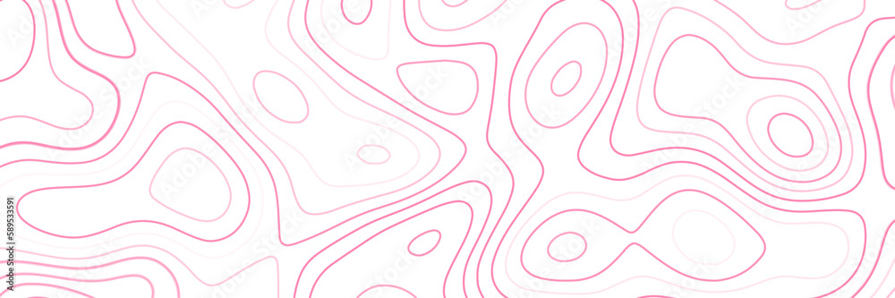 Panorama view pink contour lines topography background.