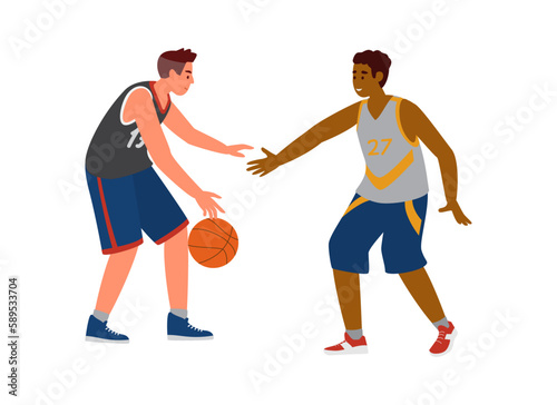 Young men playing basketball vector illustration isolated on white. © Александра Гвардейце
