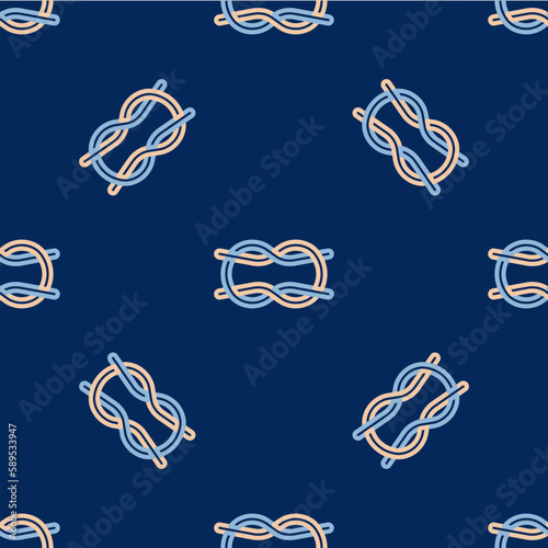 Line Nautical rope knots icon isolated seamless pattern on blue background. Rope tied in a knot. Vector