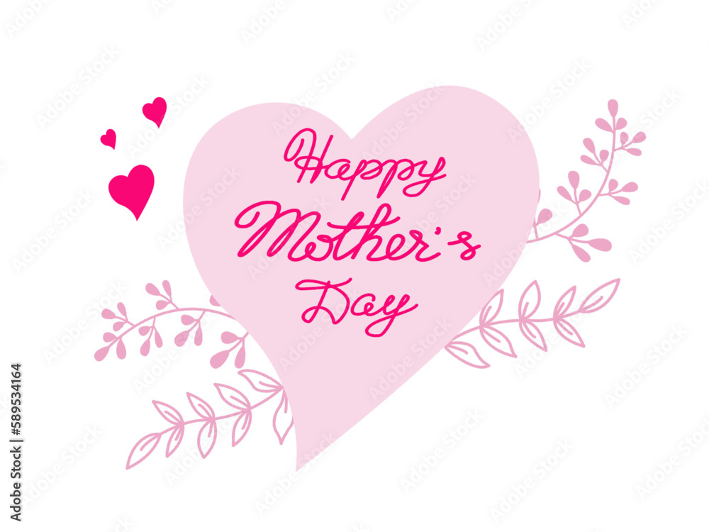 Mother's day greeting card. Vector banner with hand written text on pink hearts background. Vector illustration