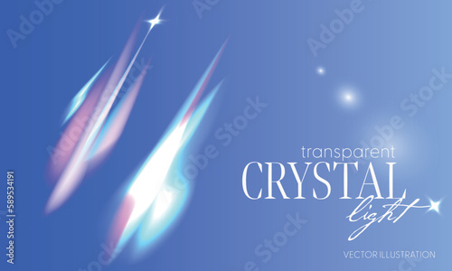 transparent light rainbow crystal on a blue background. Vector illustration