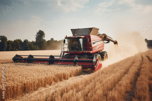 Combine harvester collecting wheat in field. ai generative