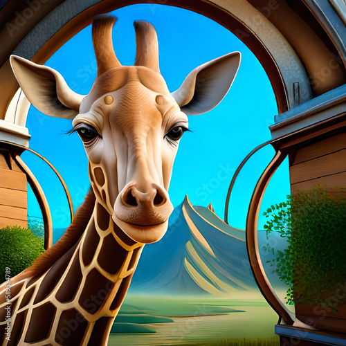 giraffe in zoo digital illustration ,generative Ai