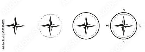 North, South, West, East Navigation Glyph Pictogram. Journey Navigator Solid Sign. Rose Wind Symbol. Compass Silhouette Icon Set. GPS for Travel. Adventure Equipment. Isolated Vector Illustration