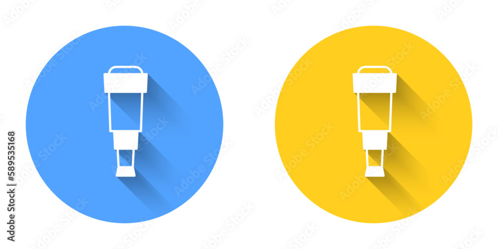 White Spyglass telescope lens icon isolated with long shadow background. Sailor spyglass. Circle button. Vector White Spyglass telescope lens icon isolated with long shadow background. Sailor spyglass. Circle button. Vector