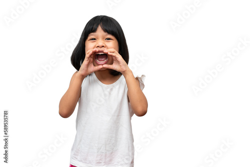Portrait of angry emotional Asian girl screaming and frustrated shouting with anger, crazy and yelling on white background, Concept of attention deficit hyperactivity disorder (ADHD)