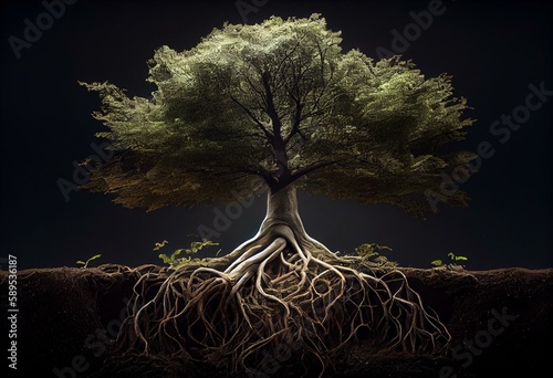 Trees with connected roots. Generative AI