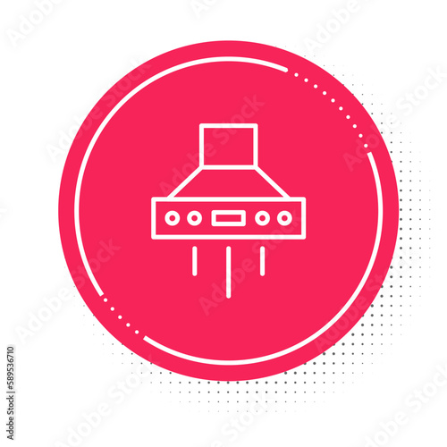 White line Kitchen extractor fan icon isolated on white background. Cooker hood. Kitchen exhaust. Household appliance. Red circle button. Vector