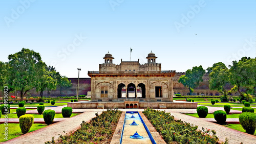Hazuri Bagh, Lahore Fort - April, 22, 2018: Pakistan, is a garden built by Ranjit Singh in 1818 to celebrate his capture of the Koh-i-Noor diamond from Shuja Shah Durrani in 1813.