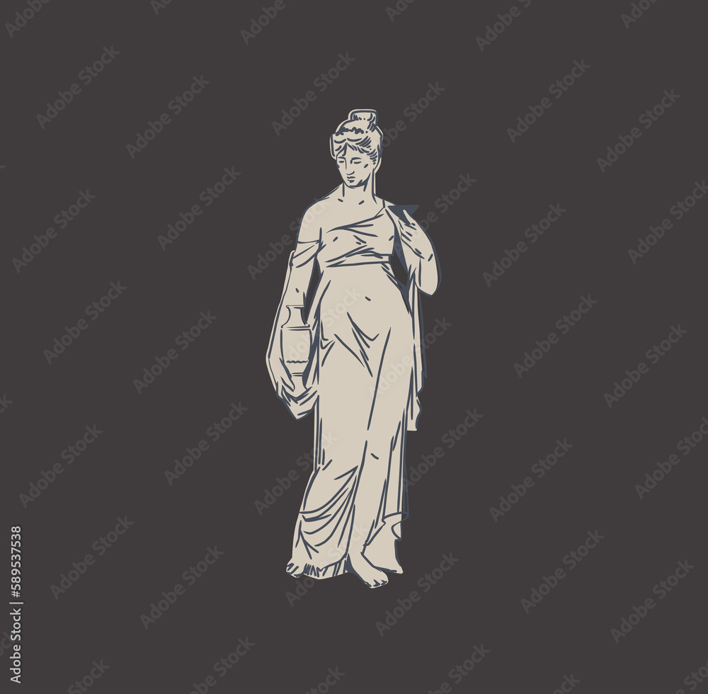 Hand drawn vector abstract outline,graphic,line art greek ancient sculpture statue line art modern drawing.Antique classic statues in trendy bohemian style,outline design concept.Antique statue logo.