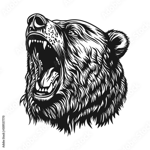 Grizzly bear head roaring. Vector illustration.