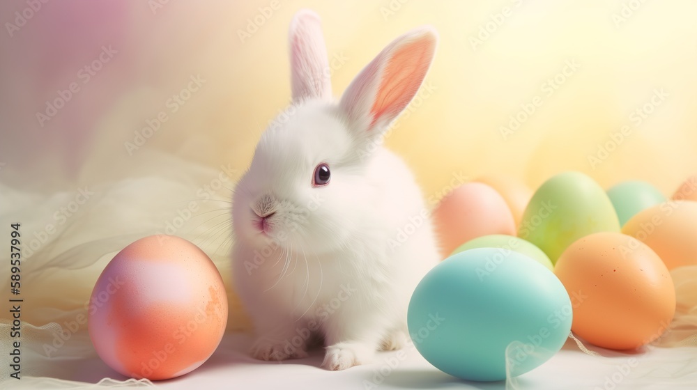 easter bunny and easter eggs created with Generative AI