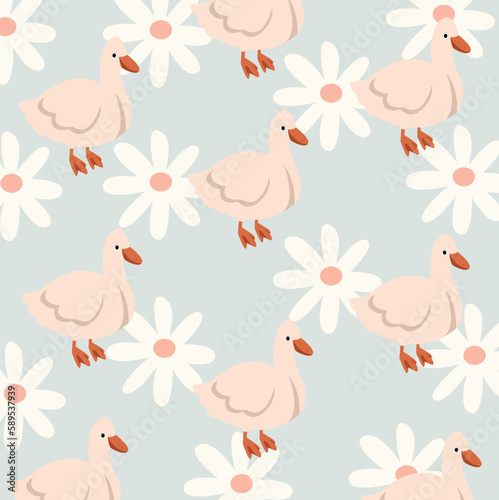 pattern with duck and flowers. cute pattern background texture with duck
