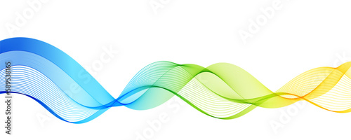 Abstract Background with Transparent Gradient Blue, Green and Yellow Wave Line on White Backdrop. Creative Line Art for Design of Websites and Landing Pages.