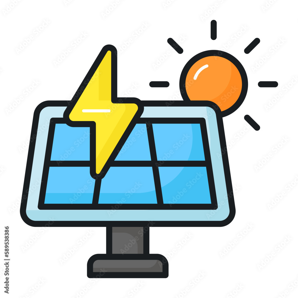 Solar panel and sun showing concept icon of solar energy, renewable energy icon Solar panel and sun showing concept icon of solar energy, renewable energy icon