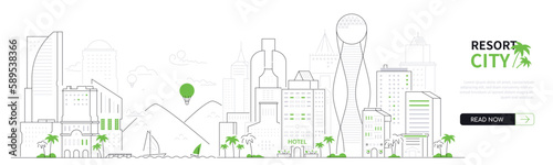 Resort city - modern thin line design style vector banner