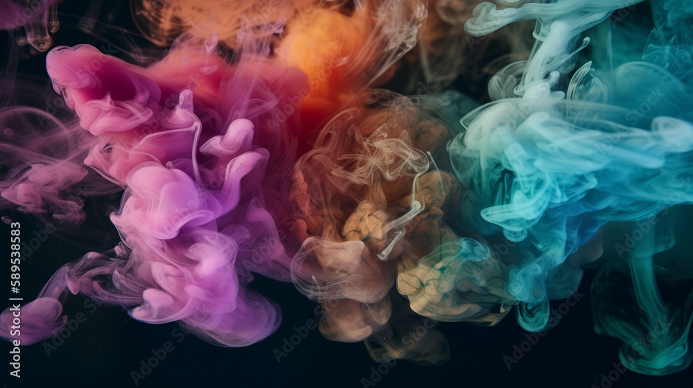 colored smoke on a black background. selective focus, art Generative AI, colored smoke on a black background. selective focus, art Generative AI,