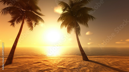 Tropical island with palm trees, selective focus,relax Generative Ai,