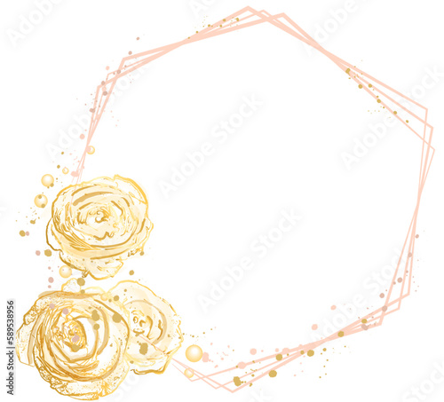 Wedding card gold roses decor vector design